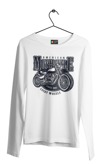 Чоловічий лонгслів з принтом "Крутий vintage мотоцикл". Америка, вінтаж, вінтажний, гарний, мотоцикл, мотоцикли, ретро, стильно, стильовий, чоловічий. 2070702