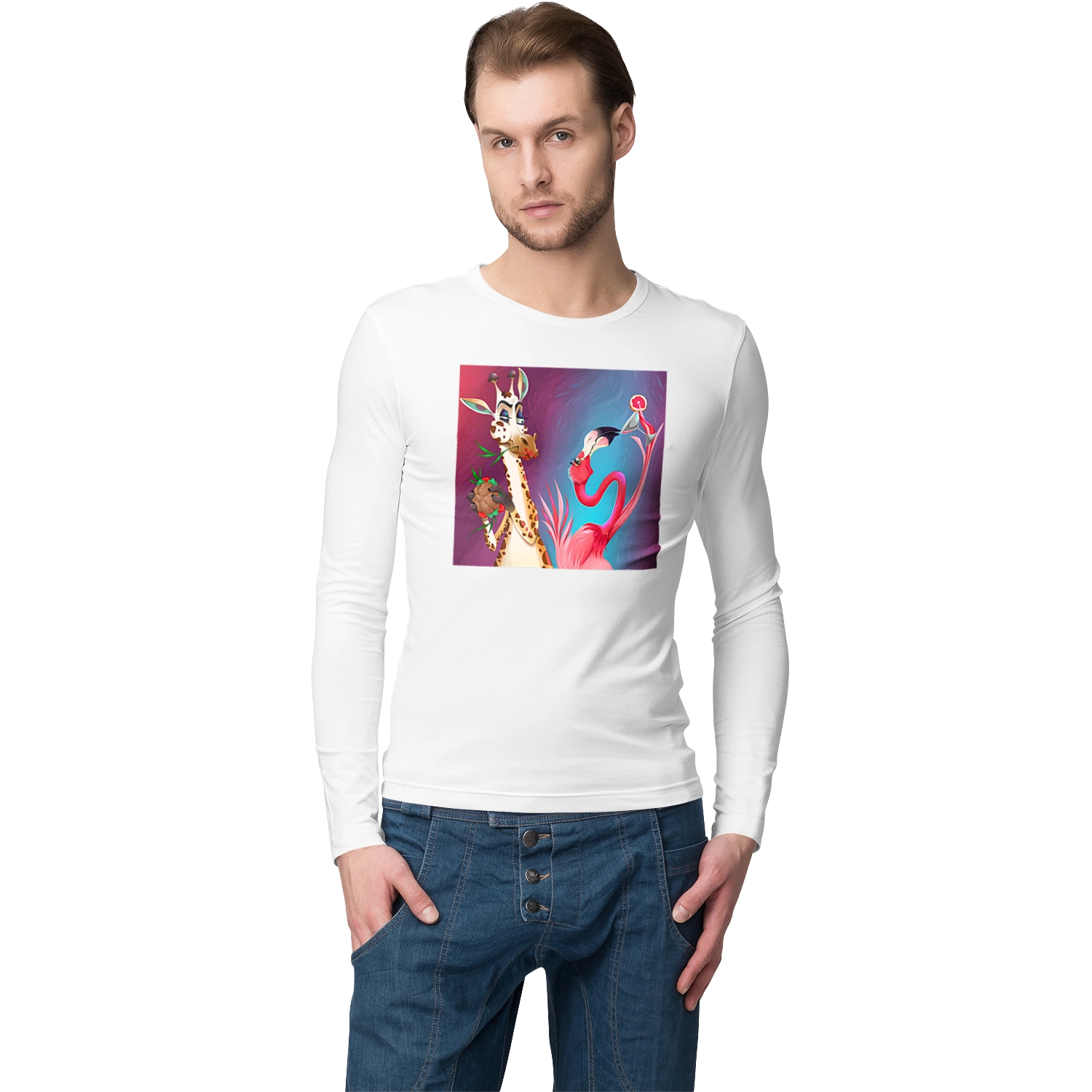 Giraffe And Flamingo At The Party