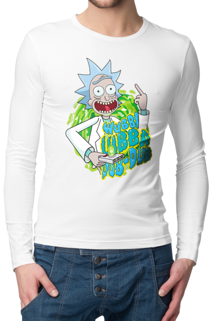 Чоловічій лонгслів з принтом "Рік та Морті". Rick and morty, мультфільм, наукова фантастика, пригоди, рік, рік і морті, трагікомедія, чорний гумор. 2070702