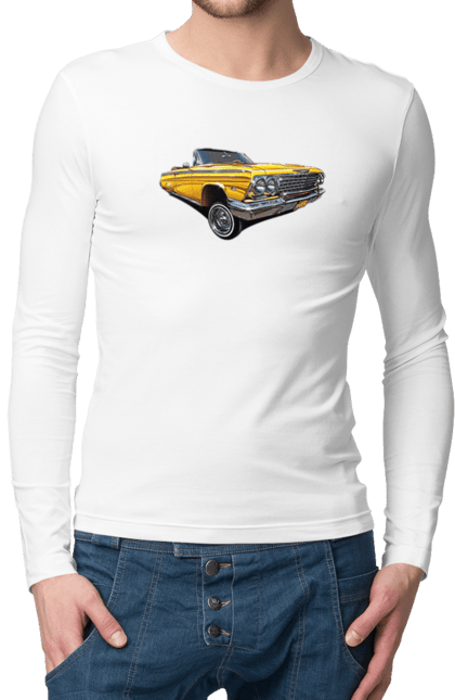 Чоловічий лонгслів з принтом "Автомобіль". Автомобіль, імпала, класика, лоурайдер, шевроле. 2070702