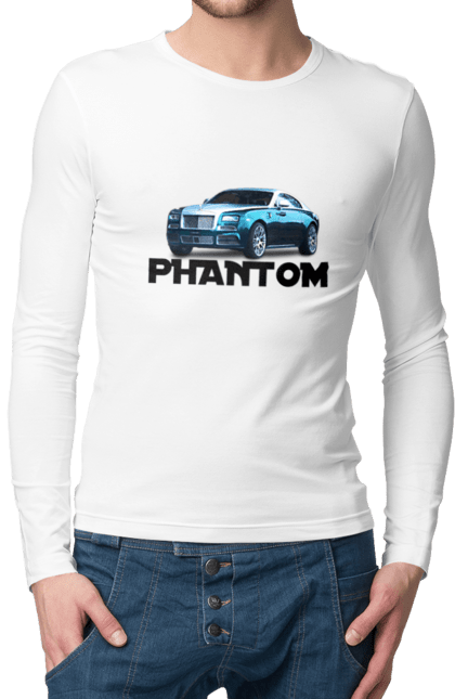 Чоловічий лонгслів з принтом "Ролс ройс". Авто, автомобіль, люкс клас, ролс ройс, седан, фантом. 2070702