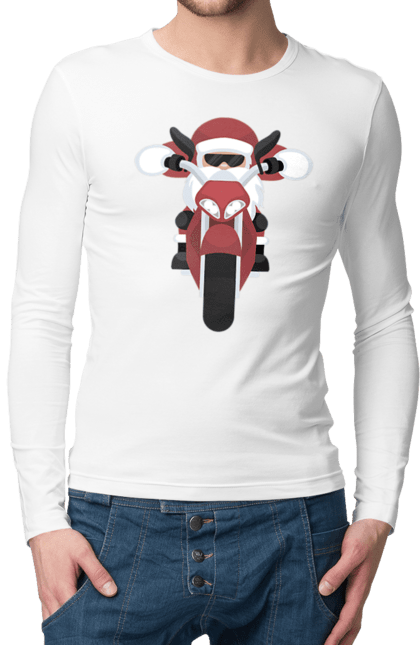 Чоловічий лонгслів з принтом "Санта на мотоциклі". Мотоцикл, новий рік, різдво, санта. 2070702