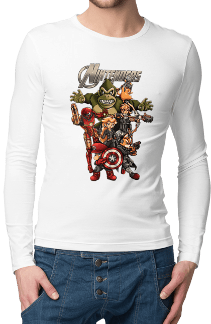Men`s longsleeve with prints Nintendo heroes. Animal crossing, donkey kong, game characters, kirby, legend of zelda, luigi, mario, nintendo, pokemon, princess stove. 2070702