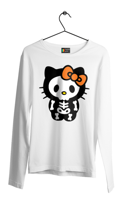 Чоловічій лонгслів з принтом "Хелло Кітті Хелловін". Halloween, hello kitty, zombie, бренд, зомбі, кошеня, персонаж, скелет, хелло кітті, хелловін. 2070702