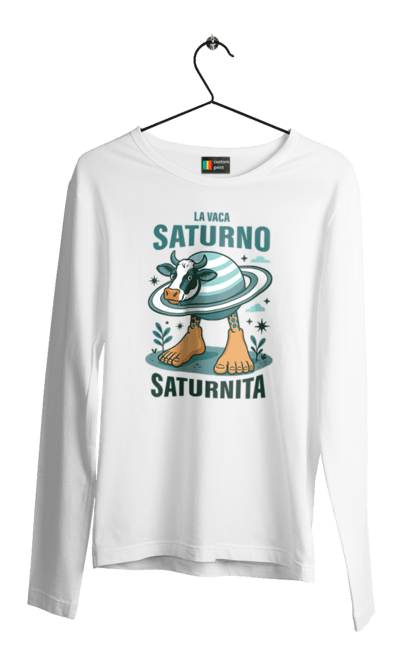 Чоловічий лонгслів з принтом "Lavaca Saturno Saturnita". Брейнрот, італійська гнилизна мозку, італійський брейнрот, італійський мем, італійські меми, корова сатурн, ла вака, ла вака сатурно, лавака сатурно, сатурно сатурніто. 2070702