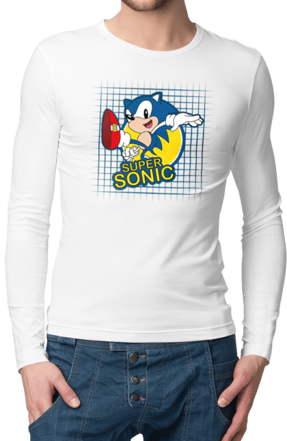 Чоловічій лонгслів з принтом "Сонік". Sega, sonic, sonic the hedgehog, відеогра, комікс, мульстеріал, сонік, талисман. CustomPrint.market