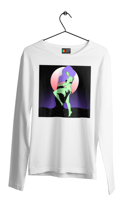 Чоловічий лонгслів з принтом "Зелена Дівчина І Місяць". Інопланетянка, місяць. 2070702