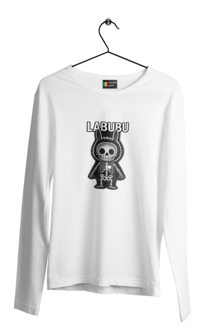 Чоловічий лонгслів з принтом "Лабубу". Анатомія, кістки, лабубу, миложутко, мінімалізм, рентген, серце` що світиться, скелет, череп, чорнобіле. 2070702