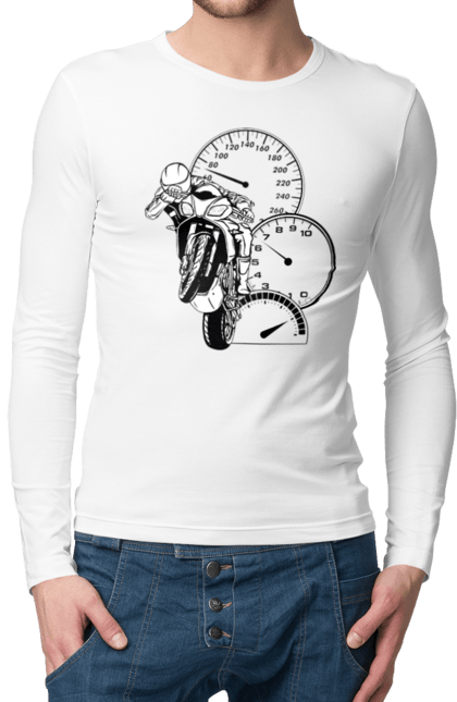 Чоловічий лонгслів з принтом "Мотоцикл Швидкість Чорний". Мото, мотоцикл, розгін, швидкість. 2070702