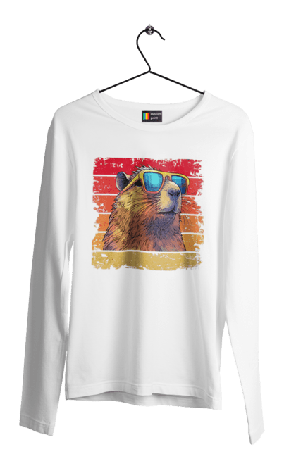 Men's longsleeve with prints Capybara. Animal, capybara, glasses, rodent. 2070702