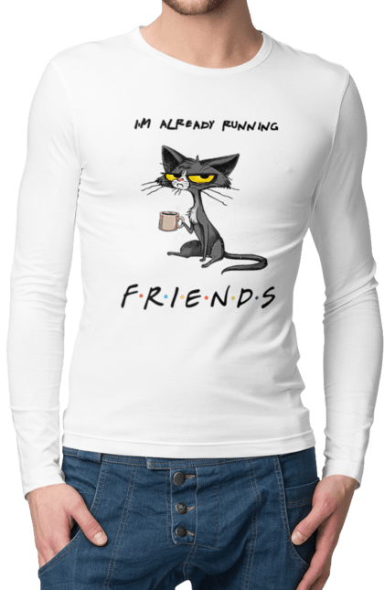 Men`s longsleeve with prints Friends, I`m running. Cat series, fall off, friend to himself, friends, go fuck yourself, i`m already running, loneliness bitch, parody series. 2070702