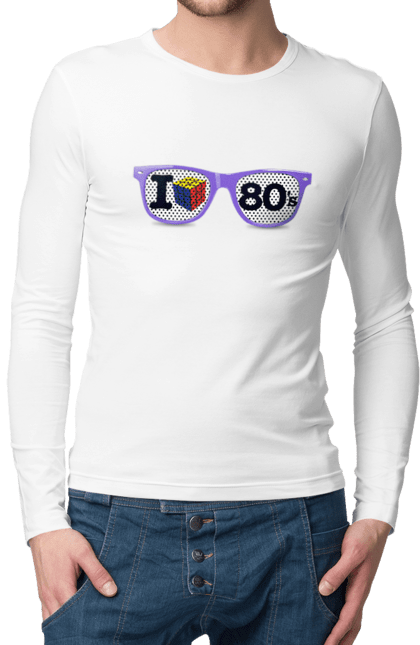 Чоловічій лонгслів з принтом "Окуляри Я Люблю 80Е". 80, 80ті, окуляри, ретро. futbolka.stylus.ua