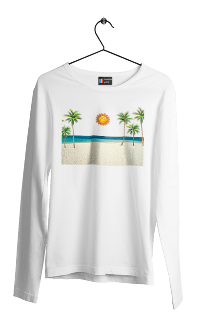 Чоловічій лонгслів з принтом "Гавайський Пляж". Гаваї, літо, море, пальми, пляж, сонце. CustomPrint.market