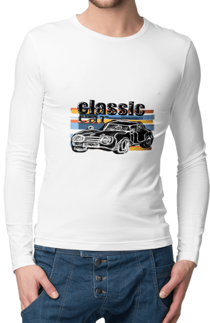 Чоловічий лонгслів з принтом "Принт Класичний Автомобіль". Автомобіль, класичний, ретро авто, старовинний автомобіль. 2070702