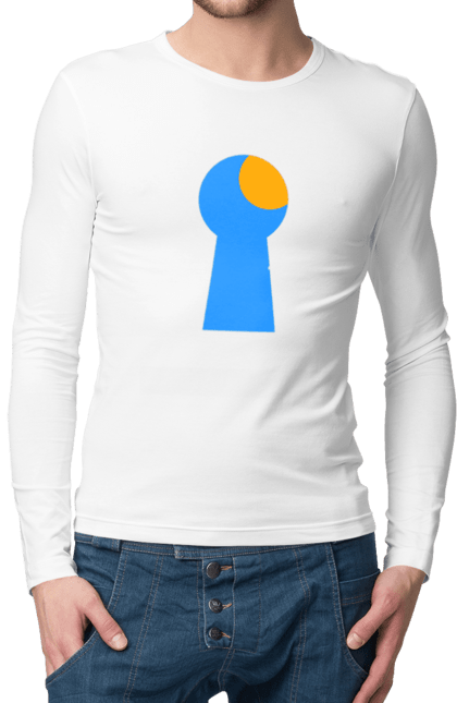 Чоловічий лонгслів з принтом "Замочная скважина". Відчини двері, двері, замок, ключ, свердловина, світло крізь, цікавість, щілина. 2070702