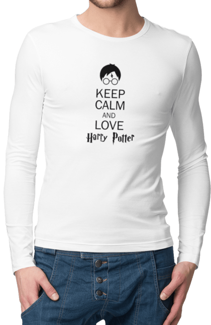 Чоловічій лонгслів з принтом "Keep calm and love Harry Potter". Gryffindor, harry potter, hogwarts, keep calm, гаррі поттер, грифіндор, книга, фільм, франшиза, хогвартс. 2070702