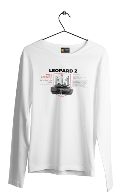 Чоловічий лонгслів з принтом "Leopard 2 англійська". Leopard 2, залужний, зброя, танк. 2070702