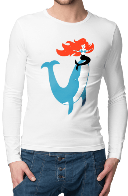 Чоловічий лонгслів з принтом "Русалка І Кит". Кит, море, русалка. 2070702