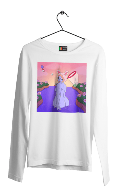 Чоловічий лонгслів з принтом "Фіолетова Дівчина На Полюванні". Гола, дівчина, сачок. 2070702