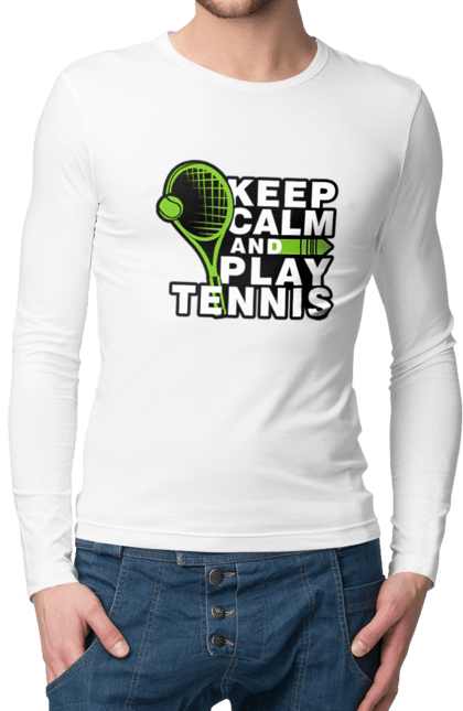 Чоловічій лонгслів з принтом "Keep Calm And Play Tennis". Keep calm, великий теніс, зберігай спокій, спорт, теніс, тенніс. futbolka.stylus.ua