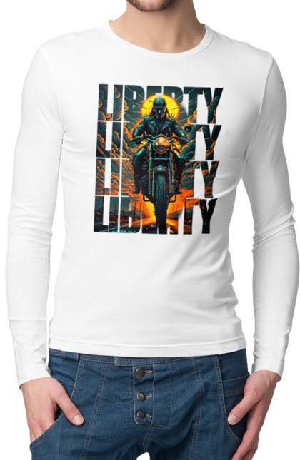 Чоловічий лонгслів з принтом "Байкер". Байкер, мотоцикліст, подорожі, свобода, туризм. 2070702