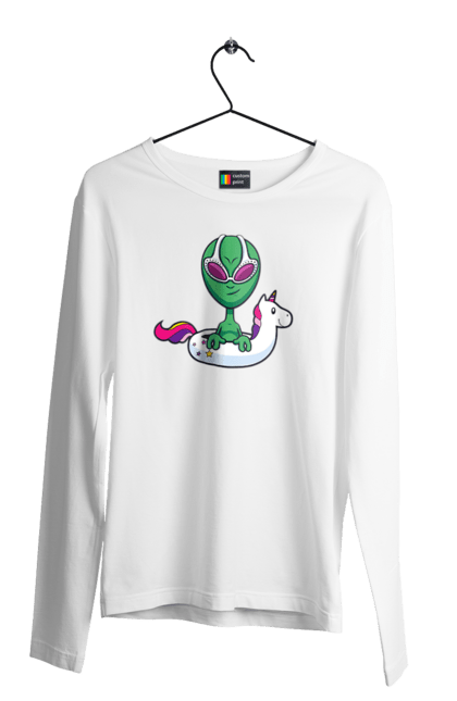 Чоловічий лонгслів з принтом "Інопланетянин Плаває У Колі". Інопланетянин, надувной круг, плавати. 2070702