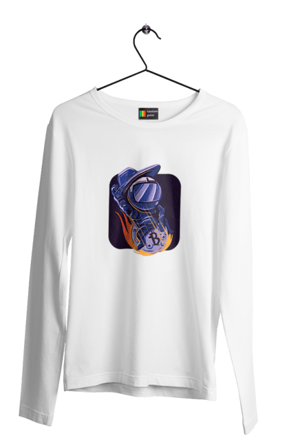 Чоловічий лонгслів з принтом "Космо біткоїн". Биткоин, бінарний, біткоїн, біткойн, валюта, гроші, крипто, програміст, хакер. 2070702