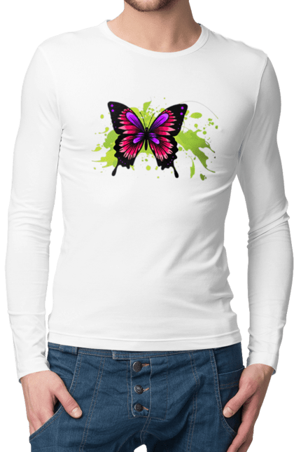 Men`s longsleeve with prints Pink Butterfly. Butterfly. 2070702