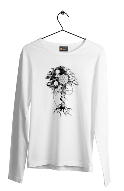 Чоловічий лонгслів з принтом "Древо життя". Геном людини, дерево життя, золотий перетин, квітка життя, сакральна геометрія, таємниця світобудови, таємниця числа фібоначчі, число бога, число фібоначчі. 2070702