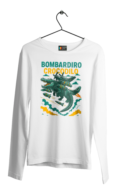 Чоловічий лонгслів з принтом "Bombardino Crocodilo". Bombardino, bombardino crocodilo, crocodilo, бомбардіно крокоділо, крокодил, крокодил літак, крокодил мем, мем, мем бомбардине крокодило. 2070702