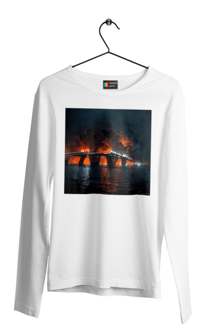 Чоловічий лонгслів з принтом "Кримський мост горить". Армія росії, армія україни, годить, зсу, крим, мост, удар, удар зсу. 2070702