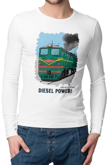 Чоловічій лонгслів з принтом "Diesel Power! 2ТЕ10Л 2077". 2те10л, залізниця, локомотив, поїзд, тепловоз, укрзалізниця. CustomPrint.market