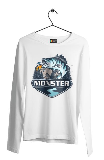 Men`s longsleeve with prints Fishing. Fisherman, fishing, hobby, monster. 2070702