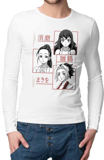 Men's longsleeve with prints Demon Slayer Hinatsuru, Makio and Suma. Demon slayer, hinatsuru, makio, suma, tengen. 2070702