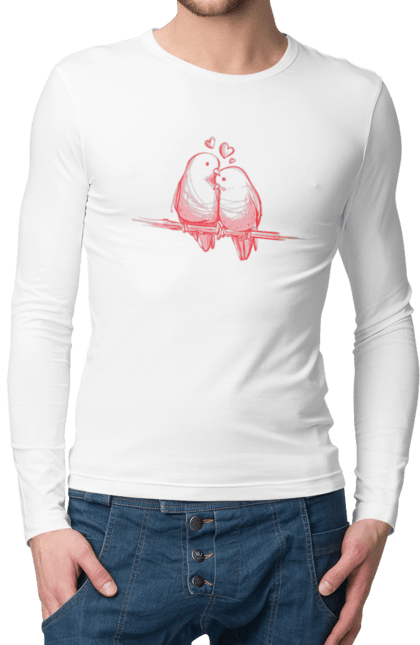 Men`s longsleeve with prints Parrots In Love. Lovers, parrots. 2070702
