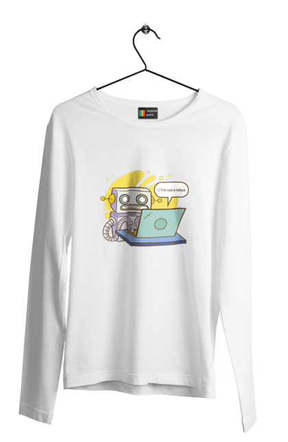 Чоловічий лонгслів з принтом "Я не робот Хакер зрозуміє 404 до дня програміста". 404, aws, backend, c++, cloud, css, frontend, golang, java, js, linux, python, script, web, ай ті, айті, айтішник, верстка, дата, код, компьютер, лаптоп, облако, ошибка, програміст, программа, программист, програмування, робот, хакер, язык. 2070702