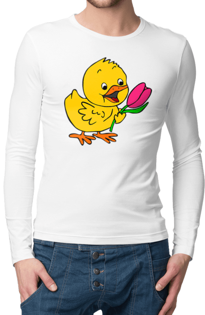 Чоловічий лонгслів з принтом "Курча З Тюльпаном". Курча, тюльпан. 2070702