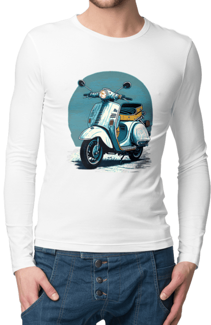 Чоловічий лонгслів з принтом "Мопед". Відпочинок, літо, мопед, скутер, швидкість. 2070702