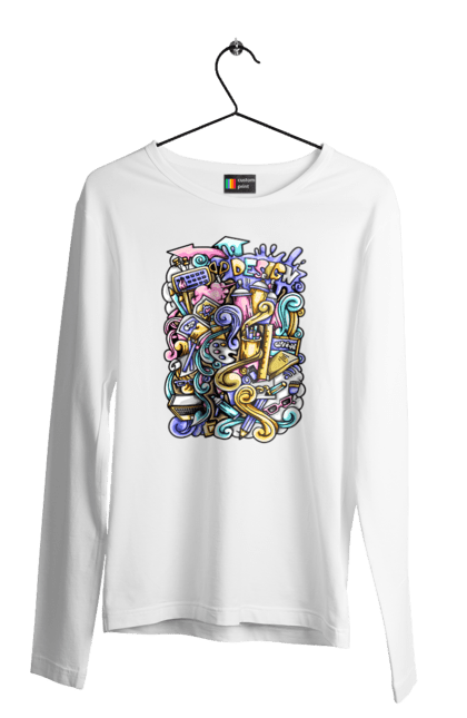 Чоловічий лонгслів з принтом "Школа навчання". Зошит, калькулятор, канцелярія, навчання, олівець, ручка, школа. 2070702