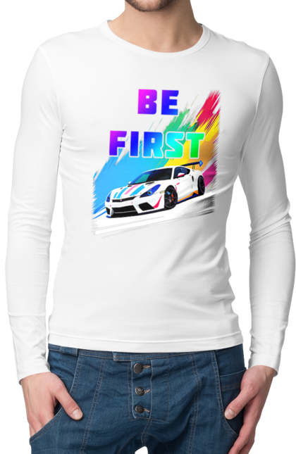 Чоловічий лонгслів з принтом "Гонка". Автомобільний, гонка, спортивна машина, спортивний автомобіль. 2070702