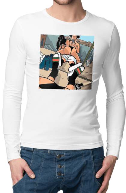 Чоловічий лонгслів з принтом "Голе Селфі У Дзеркалі". Жопа, зверху, селфі. 2070702