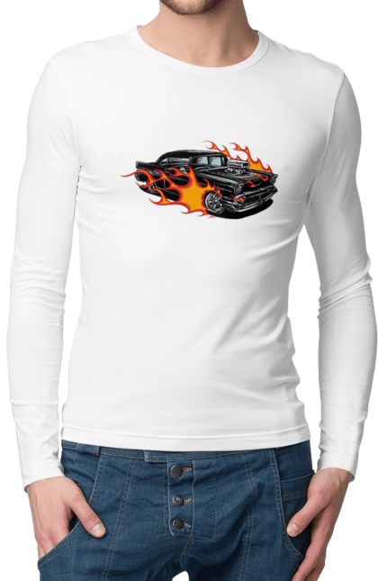 Чоловічий лонгслів з принтом "Машина Вогонь". Автомобіль, вогонь, машина. 2070702