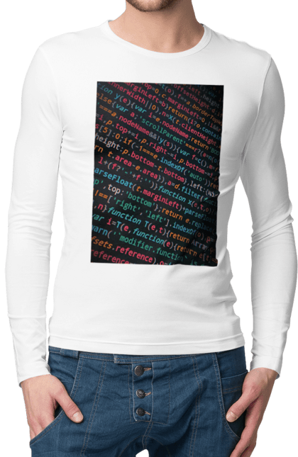 Чоловічій лонгслів з принтом "Код". Angular, c, css, html, it, javascript, jquery, php, python, react, svelt, vue, айтишник, айті, гумор, код, кодувати, прогер, програміст, програмісти, ти ж, ти ж програміст, тиж програміст. PrintMarket - інтернет-магазин одягу та аксесуарів з принтами плюс конструктор принтів - створи свій унікальний дизайн