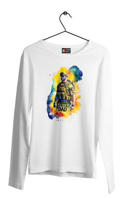 Чоловічий лонгслів з принтом "Супер тато ЗСУ". День батька, день тата, зсу, люблю тата, супер, супер тато, супер тато зсу, тато, тато зсу, україна. 2070702