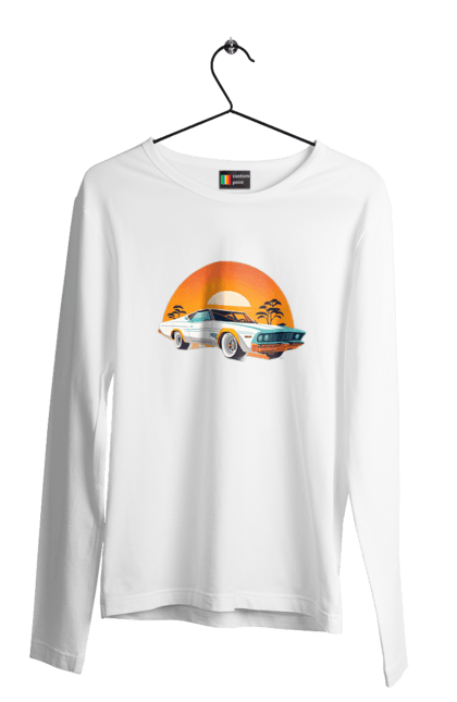 Чоловічий лонгслів з принтом "Гарне авто на закаті". Авто, закат, солнце. 2070702