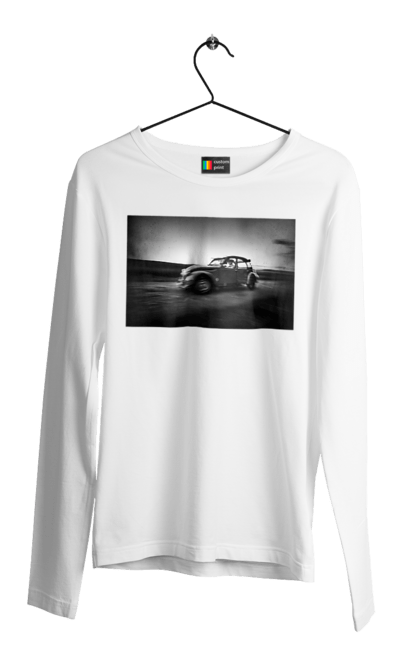 Чоловічий лонгслів з принтом "Ретро машина чб". Авто, ретро, ретро машина, чорно біла машина. 2070702