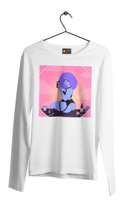 Чоловічий лонгслів з принтом "Фіолетова Дівчина Фото У Дзеркалі". Білизна, дзеркало, фото. 2070702