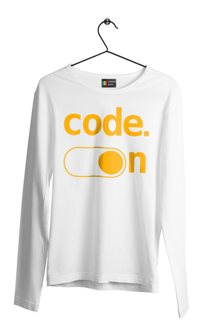 Men`s longsleeve with prints Code on. Code, code on, developer, git hub, it specialist, java, javascript, php, programmer, python. 2070702