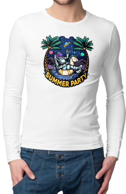 Чоловічий лонгслів з принтом "Літній Паті З Космонавтом". Космонавт, космос, літо. 2070702