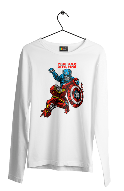 Men's longsleeve with prints Iron Man vs Captain America. Avengers, captain america, civil war, comic, comics, film, iron man, marvel, marvel comics, tony stark. 2070702